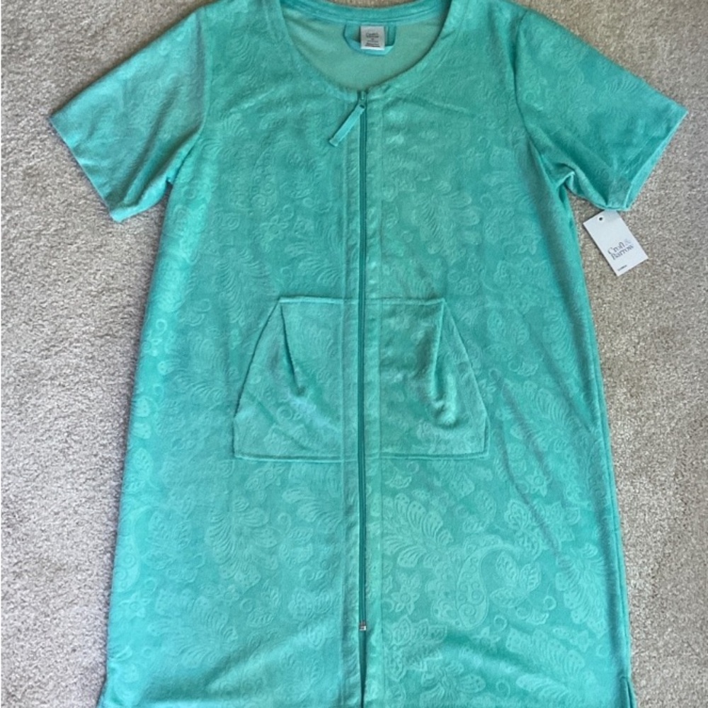 Croft & Barrow Aqua Zip Front Bath Robe Size XL NWT
